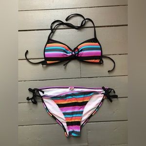 OP Multicolored Striped Bikini, Medium Top, Large Bottoms